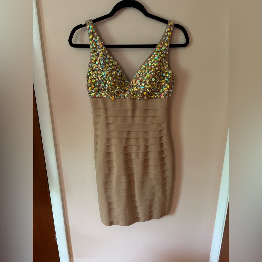 Sherri Hill tan Bandage dress Size 4